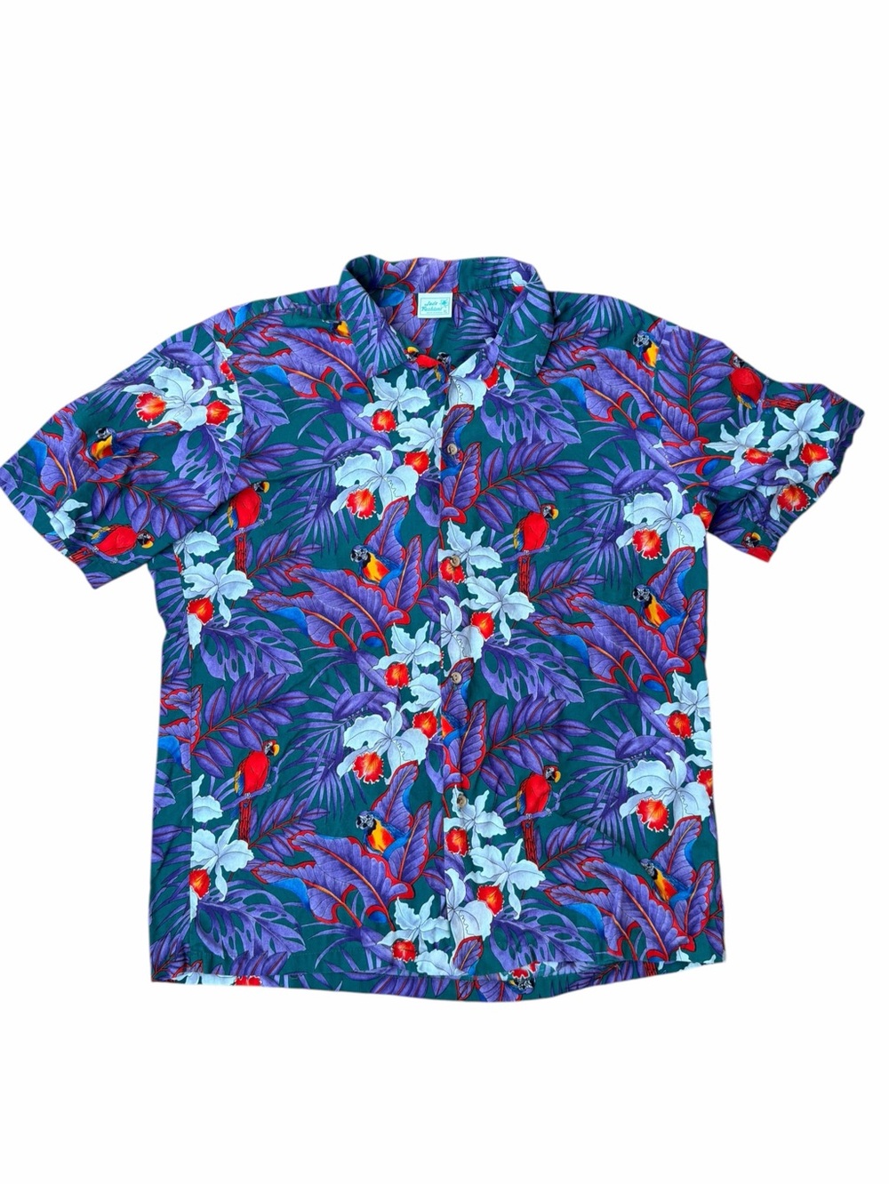 Men’s XL Purple Floral Short-Sleeve Button-Up Shirt Jade Fashions Cotton